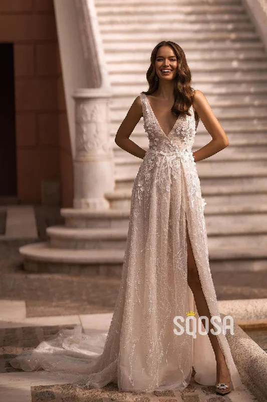 Warehouse Sale ruffle dressSparkly V-Neck Applique Court Train Wedding Dress Bridal Gowns With Split QW8048 Warehouse Sale ruffle dressSparkly V-Neck Applique Court Train Wedding Dress Bridal Gowns With Split QW8048