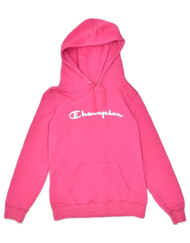 Best Bargains oversized pullover sweatshirtCHAMPION Womens Graphic Hoodie Jumper UK 10 Small Pink Cotton