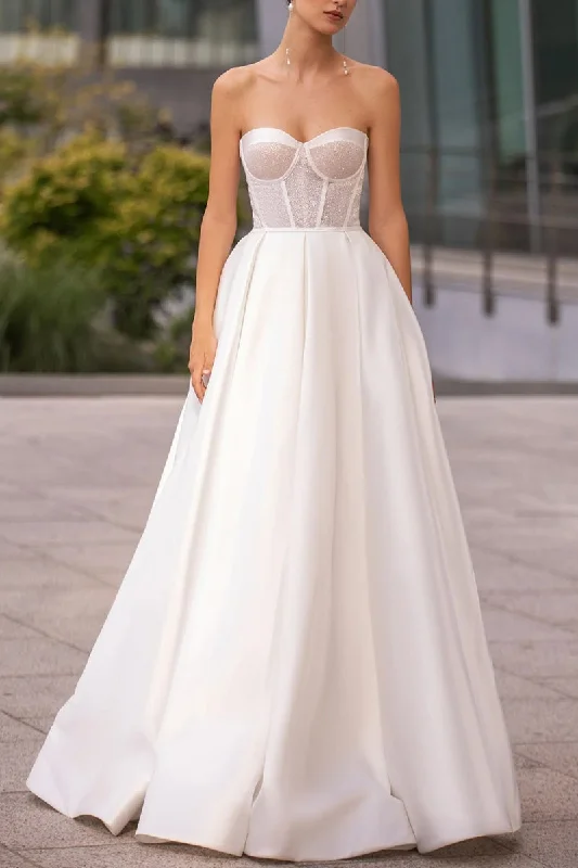 Bargain Prices fitted bodycon dressA Line Sweetheart Simple Satin Wedding Dress Bridal Gown QW2219