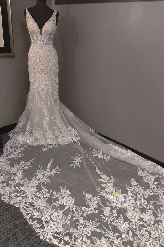 Year-End Sale casual day dressUnique V-neck Lace Appliques Beaded Mermaid/Trumpet Wedding Dress QW2173 Year-End Sale casual day dressUnique V-neck Lace Appliques Beaded Mermaid/Trumpet Wedding Dress QW2173