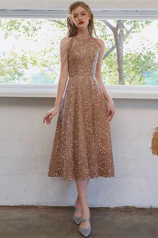 Online Specials denim dressStunning Rose Gold Sequined Short Party Dress