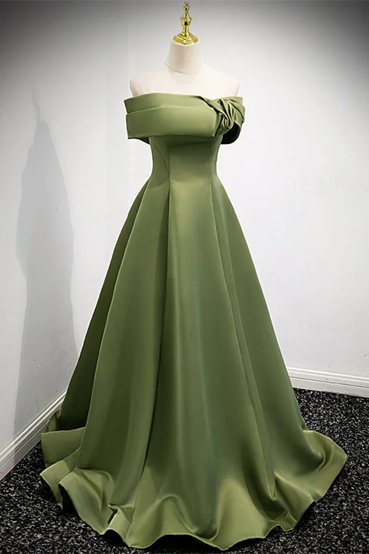 Overstock high-waisted dressGreen Off-the-Shoulder Rose-Shaped Pleated Long Formal Dress