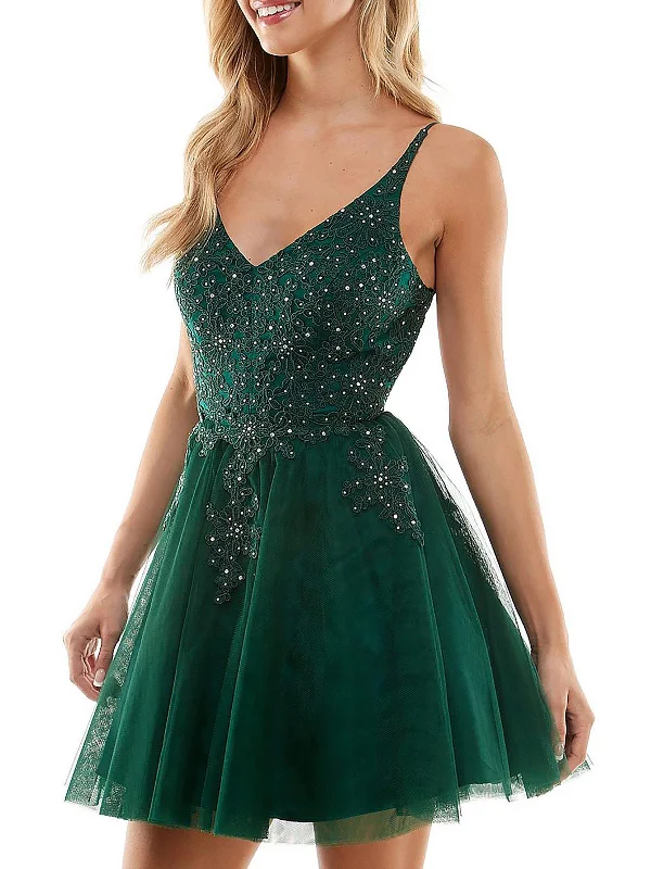 Amazing Deals A-line dressJuniors Womens Embroidered Mini Fit & Flare Dress
