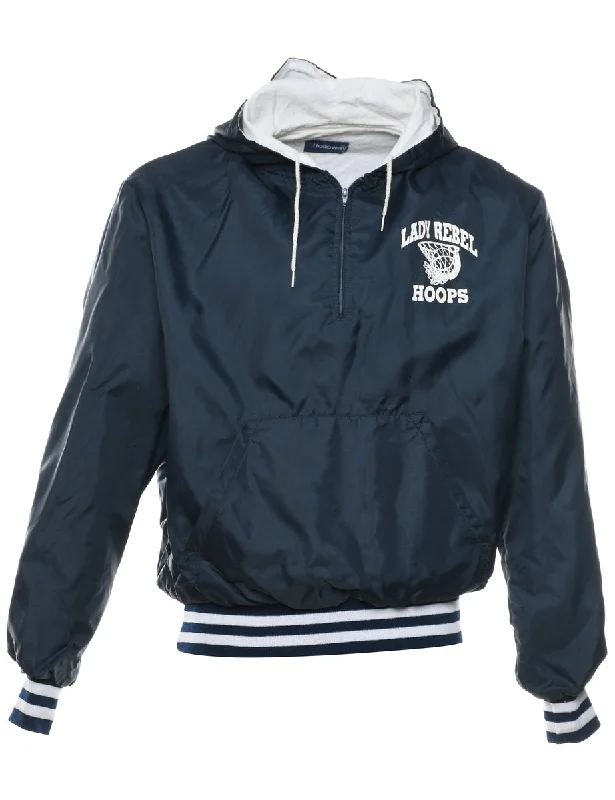 Savings Galore oversized coatLady Rebels Hoops Navy & White Printed Hooded Nylon Jacket - M Savings Galore oversized coatLady Rebels Hoops Navy & White Printed Hooded Nylon Jacket - M