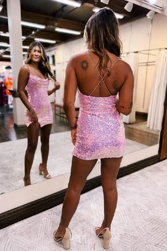 Daily Deals sleek midi dressPink Sheath Straps Mini Homecoming Dress with Sequins