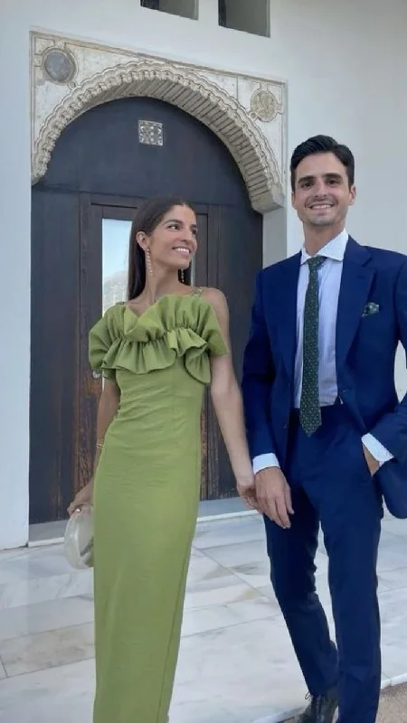 Price Meltdown cocktail dressGreen Ruffle Neckline Long Prom Dress Wedding Guest Dress Y2810