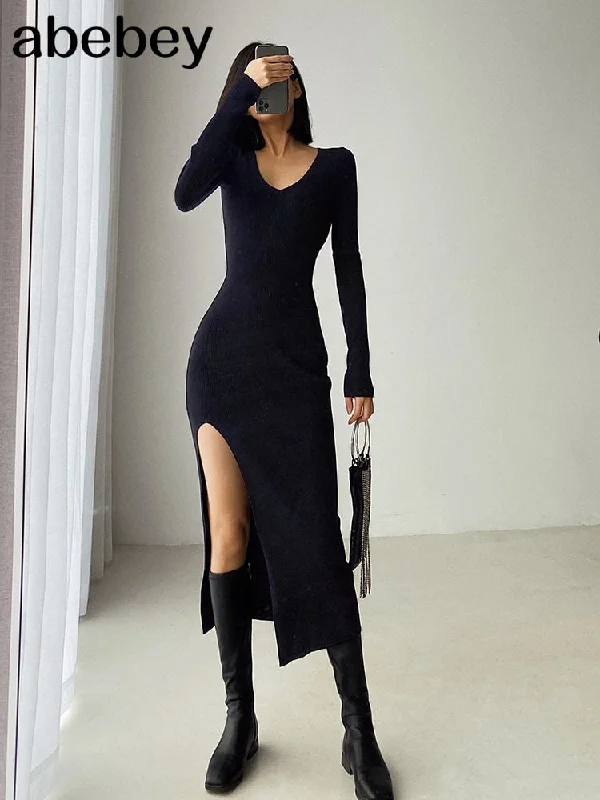 Can't Miss street style coatspring and winter sexy French slit sweater dress female slim tight-fitting hip-knit over-the-knee dresses Can't Miss street style coatspring and winter sexy French slit sweater dress female slim tight-fitting hip-knit over-the-knee dresses