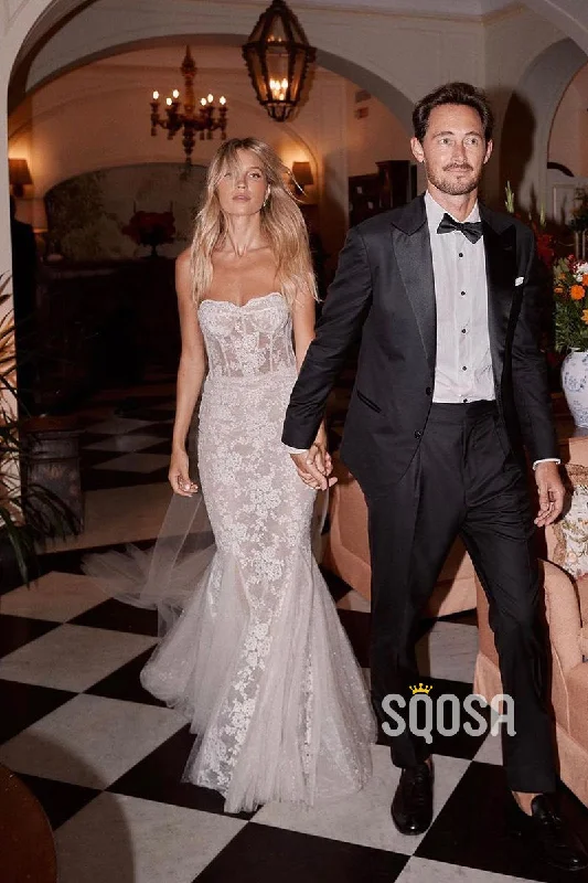 Limited Availability modern dressTrumpet/Mermaid Strapless Lace Sheer Boho Wedding Dress Bridal Gown QW8015 Limited Availability modern dressTrumpet/Mermaid Strapless Lace Sheer Boho Wedding Dress Bridal Gown QW8015