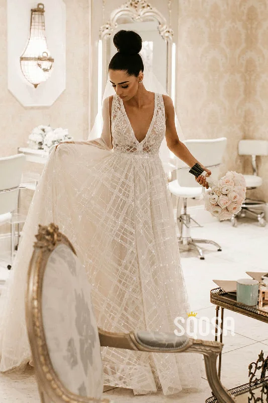 Price Drop Alert evening dressSexy V-neck Chic Appliques Sparkly Wedding Dress Bridal Dress QW2466