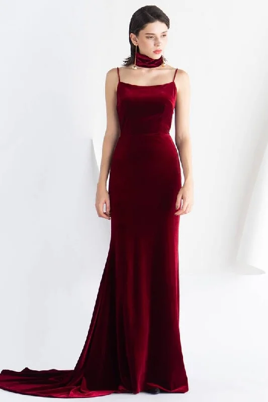 Warehouse Sale statement dressStraps Burgundy Mermaid Long Dress