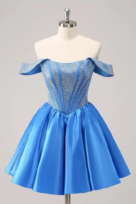 Deal Zone casual day dressSparkly Blue A-Line Off the Shoulder Beaded Satin Homecoming Dress Deal Zone casual day dressSparkly Blue A-Line Off the Shoulder Beaded Satin Homecoming Dress