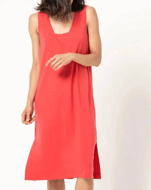Final Sale vintage-inspired dressRib Inset Midi Dress In Azalea