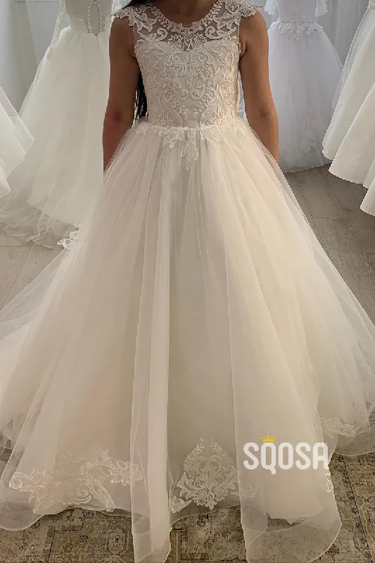 Great Deals bohemian dressA-line Bateau Lace Appliques Ivory Flower Girl Dress First Communion Dress QF1022