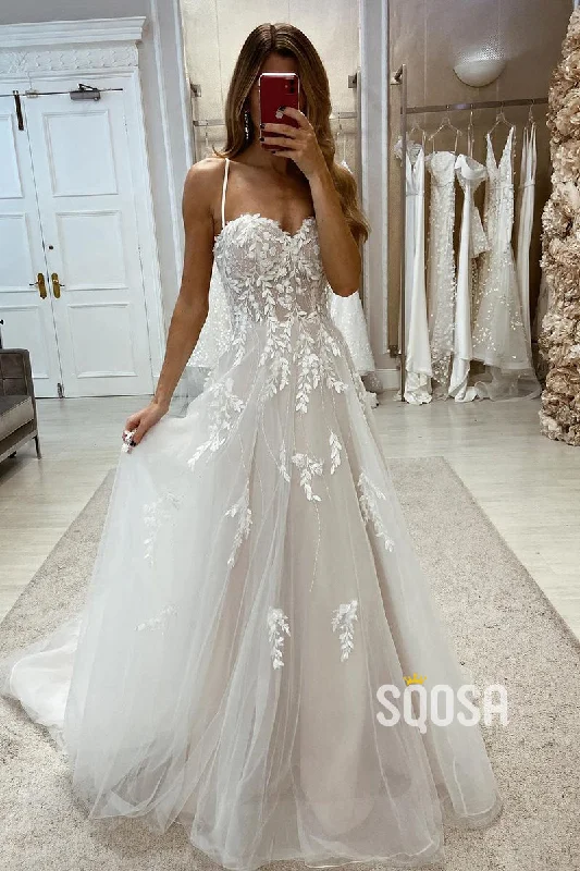 Deal Dash trendy bodycon dressSweetheart Spaghetti Straps Tulle A-Line Lace Applique With Train Wedding Dress QW8101 Deal Dash trendy bodycon dressSweetheart Spaghetti Straps Tulle A-Line Lace Applique With Train Wedding Dress QW8101
