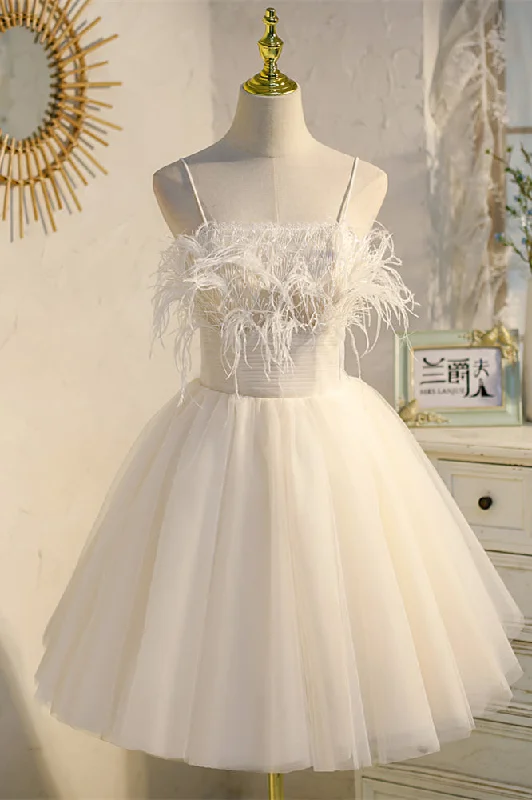 Limited Quantity flowy dressChampagne Feathers Straps Pleated Tulle Homecoming Dress Limited Quantity flowy dressChampagne Feathers Straps Pleated Tulle Homecoming Dress