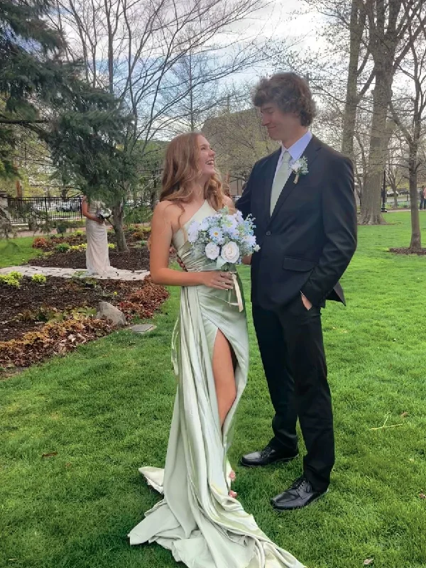 Early Access flowy dressSage Green Satin Long Prom Dress Graduation Dress Y2707