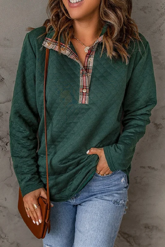 Price Drop modern athletic hoodiePlaid Snap Down Women's Quilted Sweatshirt