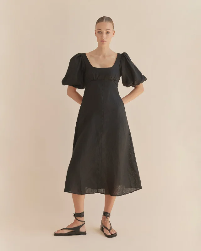 Grand Opening Sale Romilly Linen Midi Dress - Black