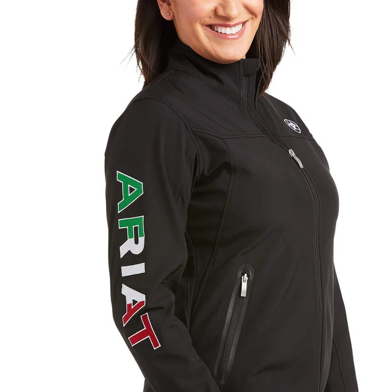 Final Clearance chic outerwearAriat Women's Classic Team Softshell MEXICO FLAG Black Jacket