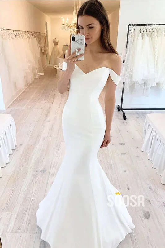 Seasonal Sale vintage dressMermaid/Trumpet Wedding Dress Unique Off-Shoulder Simple Wedding Gown QW2336
