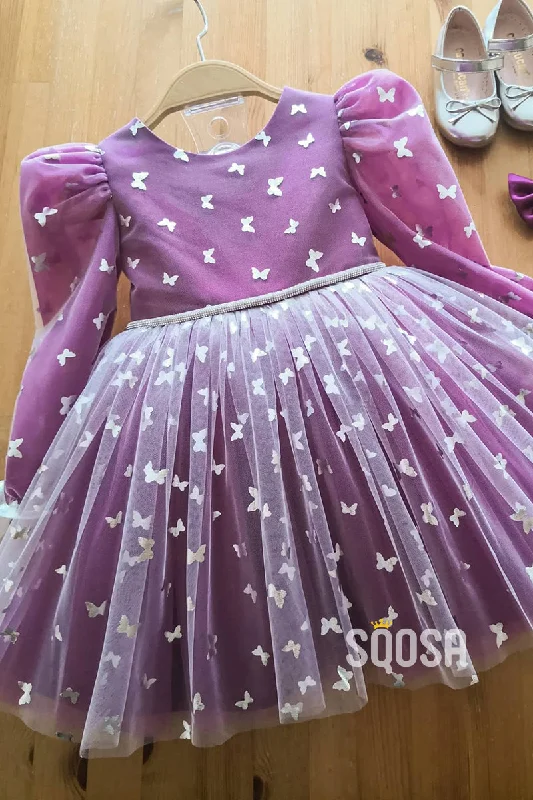 Can't Miss flowy dressA-line Bateau Long Sleeves Cute Flower Girls Dress First Communion Dress QF1017