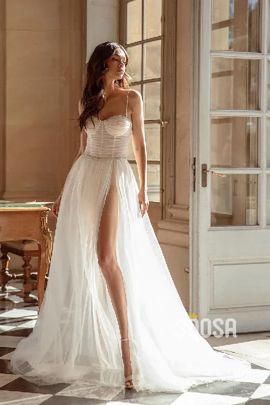 Blowout Sale vintage-inspired dressA Line Spaghetti Straps Sweetheart Pleats Bohemian Wedding Dress QW2132