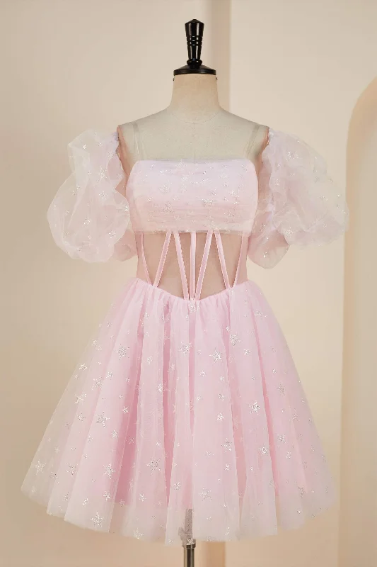 Price Fest casual midi dressPink A-line Strapless Homecoming Dress with Detachable Sleeves