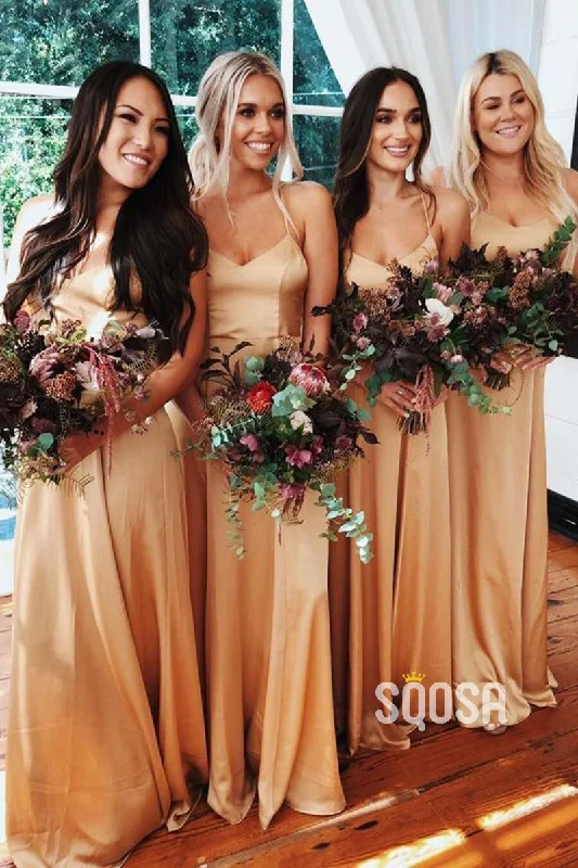 Best Bargains draped dressWomen's Spaghetti Straps A-line Long Bridesmaid Dress QB2122