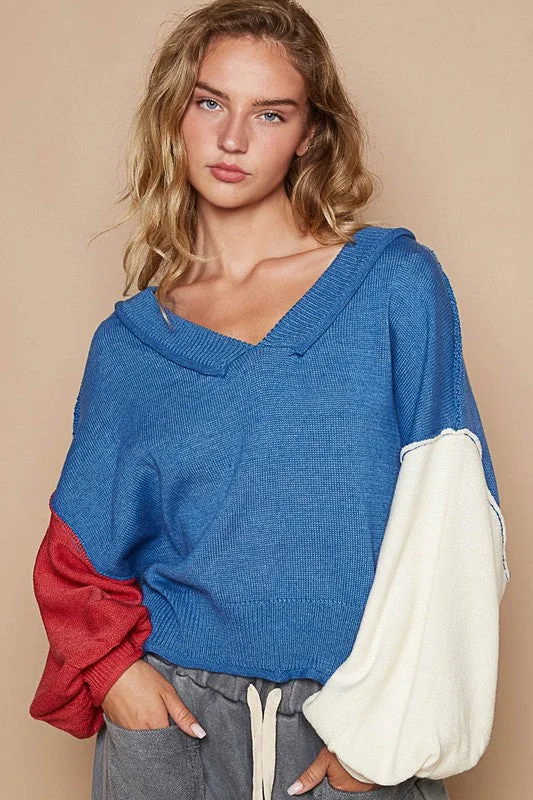 Price Reduction warm workout hoodiePOL Exposed Seam Contrast V-Neck Lantern Sleeve Sweater Price Reduction warm workout hoodiePOL Exposed Seam Contrast V-Neck Lantern Sleeve Sweater