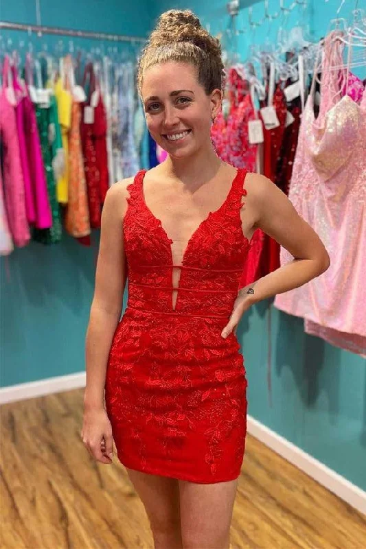 Fantastic Offers pleated dressRed Appliques Plunge V Neckline Lace Up Homecoming Dress Fantastic Offers pleated dressRed Appliques Plunge V Neckline Lace Up Homecoming Dress