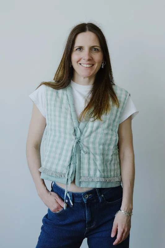 Act Fast comfortable winter coatquilted gilet - mint gingham