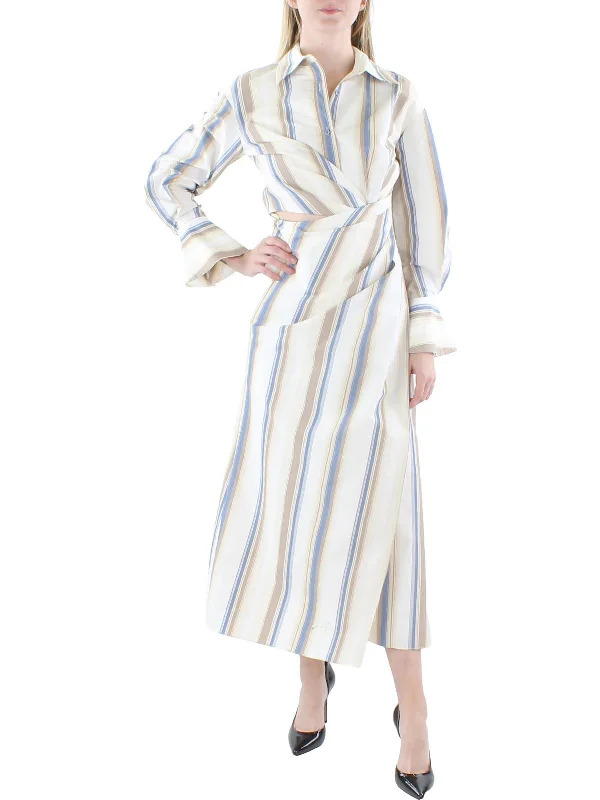 Quick Sale floral midi dressMarg Womens Faux Wrap Long Shirtdress
