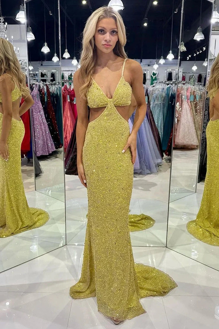 Shop and Save wrap-around dressSparkly Fitted V-Neck Illusion Empire Sequins Prom Dress
