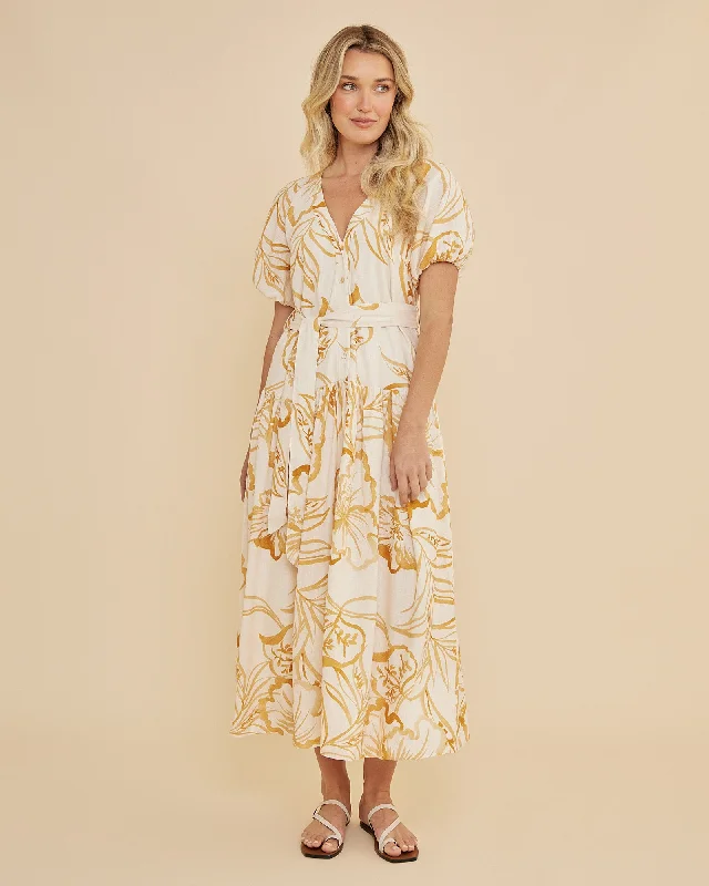 Steals and Deals Rosemallow Puff Sleeve Midi Dress