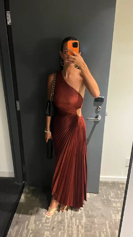 Weekend Deal trendy bodycon dressOne Shoulder Pleated Prom Dress,Wedding Guest Dress,Winter Dress Y3031