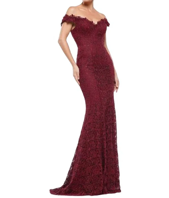 Super Sale trendy bodycon dressOff Shoulder Lace Gown In Wine