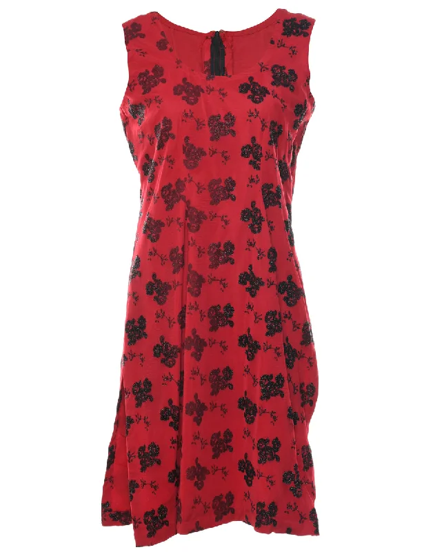 Fantastic Offers casual sports coatFloral Print Black & Red Evening Dress - M