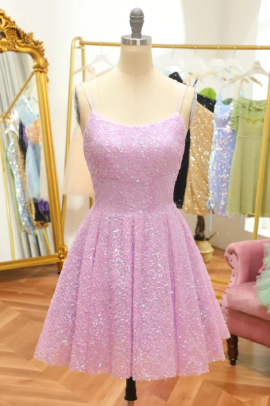 Quick Sale casual knit dressLilac Sequins A-Line Lace-Up Homecoming Dress Y2994