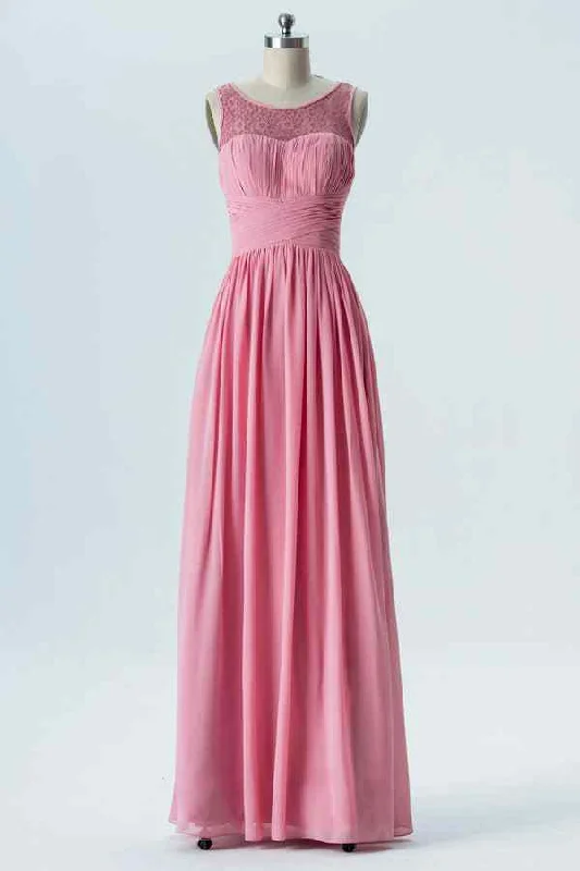 Deal of the Week satin midi dressPink A-line Illusion Lace Jewel Pleated Chiffon Long Bridesmaid Dress Deal of the Week satin midi dressPink A-line Illusion Lace Jewel Pleated Chiffon Long Bridesmaid Dress