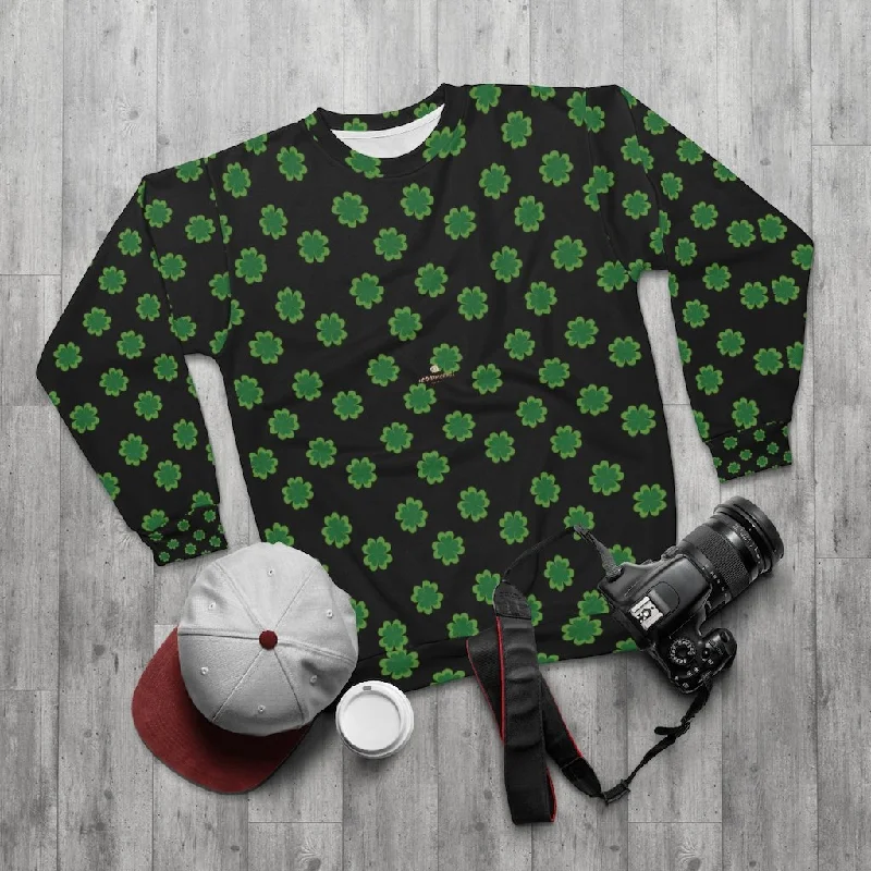 Discount Extravaganza high-end athletic hoodieBlack St. Patrick's Day Sweatshirt, Green Clover Print Unisex Long Sleeves- Made in USA Discount Extravaganza high-end athletic hoodieBlack St. Patrick's Day Sweatshirt, Green Clover Print Unisex Long Sleeves- Made in USA