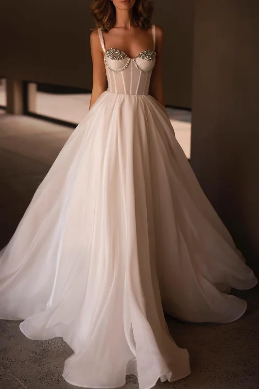 Daily Deals elegant shift dressA Line Sweetheart Hall Casual Wedding Dress Beads Simple Bridal Gown QW2668