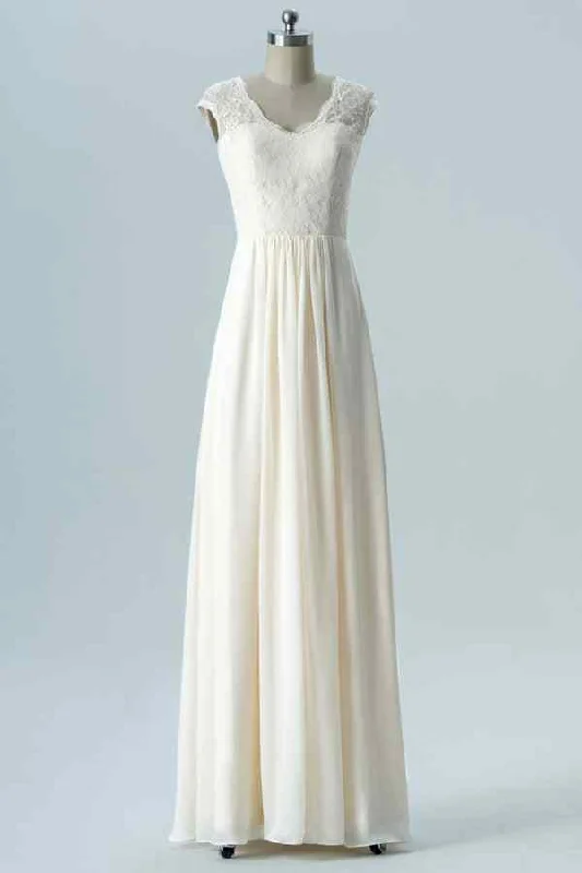 Lowest Price bodycon dressIvory A-line Lace Jewel Neck Cut-Out Chiffon Long Bridesmaid Dress