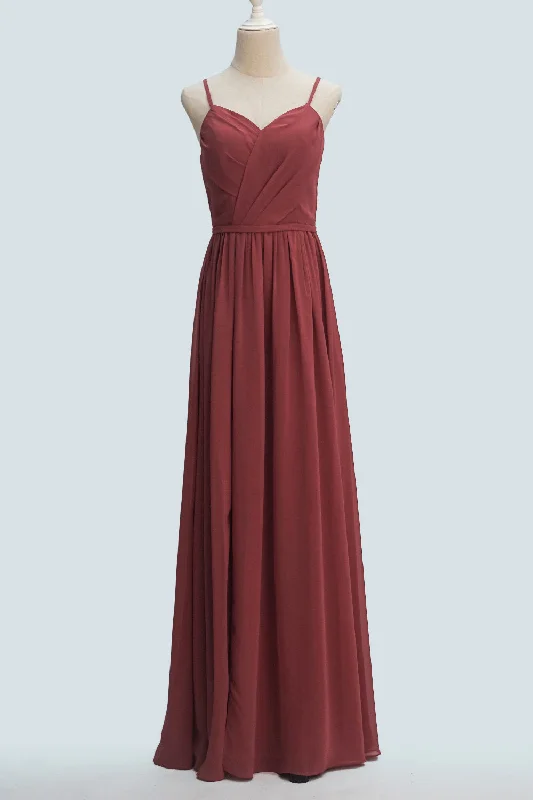 Big Savings A-line dressScarlet A-line Spaghetti Straps Pleated Back Keyhole Long Bridesmaid Dress