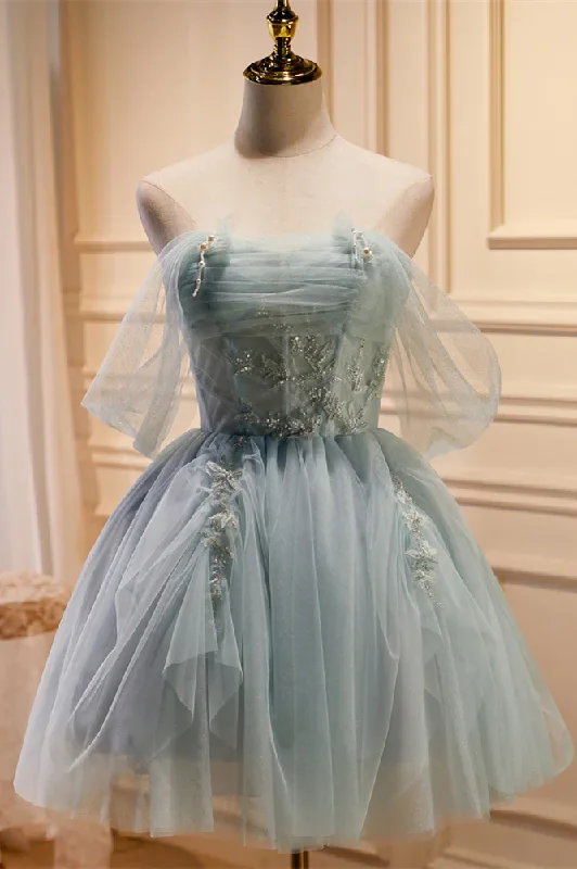 Super Sale party-ready dressDusty Sage Off-the-Shoulder Beaded Pleated Homecoming Dress Y2713