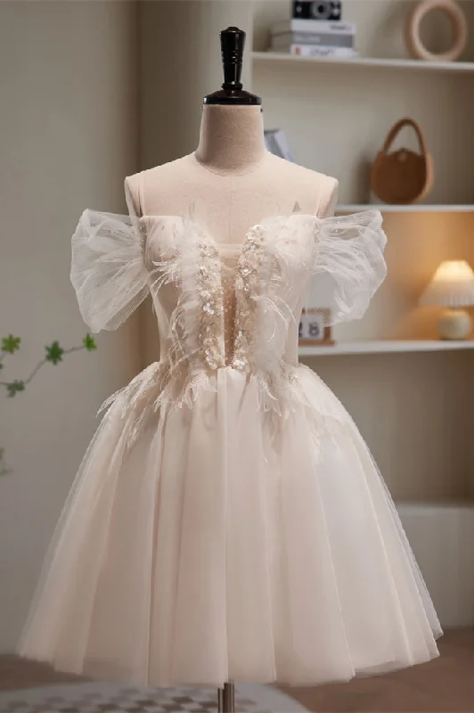 Value Deals velvet dressIvory Off-the-Shoulder Sequin-Embroidered Ruffles Homecoming Dress