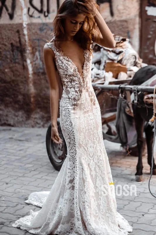 Deal Explosion casual day dressAttractive V-neck Exquisite Lace Beaded Bohemian Wedding Dress QW2428