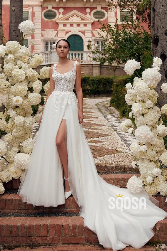 Last Chance velvet dressA-Line Applique Straps Tulle Wedding Dress Bridal Gowns With Split QW8084 Last Chance velvet dressA-Line Applique Straps Tulle Wedding Dress Bridal Gowns With Split QW8084