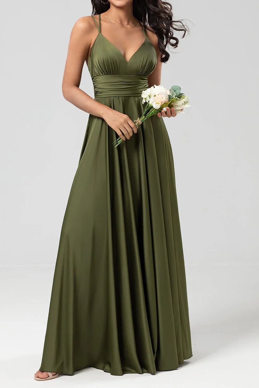 Deal Explosion off-the-shoulder dressV-Neck Spaghetti Straps Sleeveless Empire A-Line Bridesmaid Dress