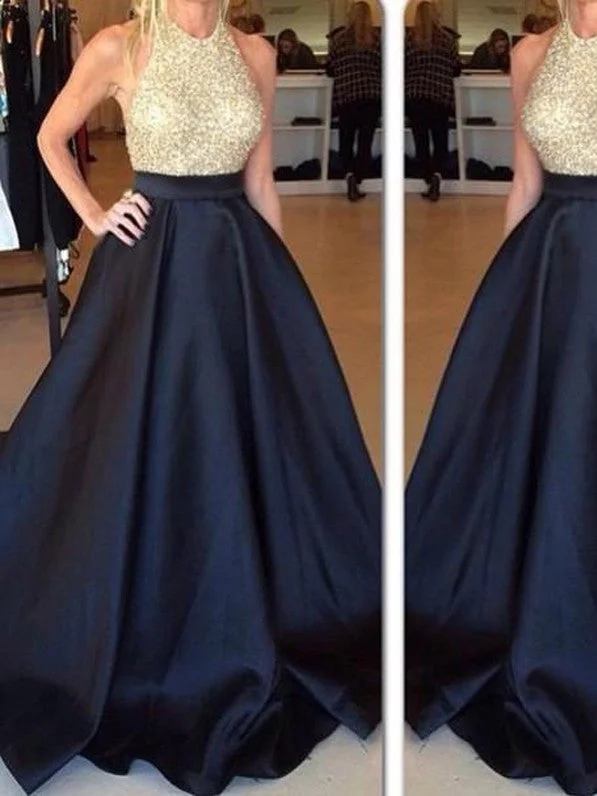 Price Slash Sexy Prom Dresses Strapless Floor-length Halter Gold Chic Prom Dress/Evening Dress JKL431