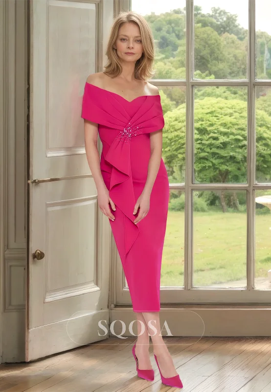 Best Seller stylish party dressSweetheart Sleeveless Midi Mermaid Mother of the Bride Dress Pleated Beaded Chiffon Cocktail Gowns